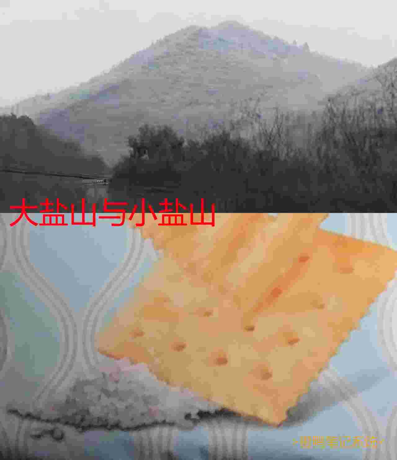 # 偶遇一大盐山-今天看到了在饼干包装上见到的盐山, 大到让人感到震撼! -不过, 更震撼的是, 大概从前 2天开始, 所有学科的寒假作业几乎都不会做了! 基本上都错一半. 再次通过仔细分析, 我发现我许多高一上的学科知识公式什么的都忘了, 真可惜.导致到现在作业都没写完, 作业已经越拖越多了……期待未来学习更好且轻松.